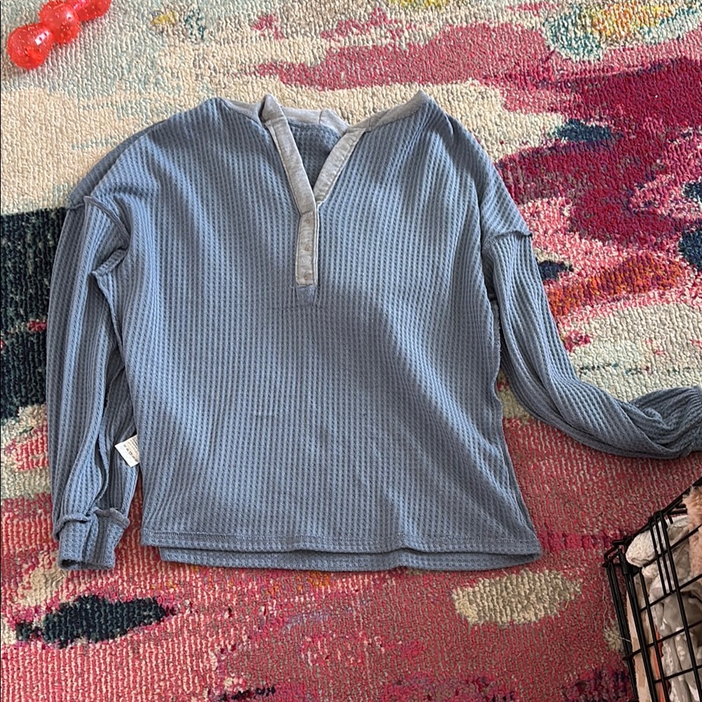 Blue Waffle Knit Pullover